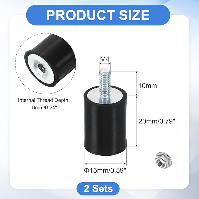 uxcell M4 Rubber Mounts, 2Pcs 14x20mm(DxH) Rubber Cylindrical Anti Vibration Isolator Shock Absorber with Lock Nut for Car Bobbin Generator Air Compressors