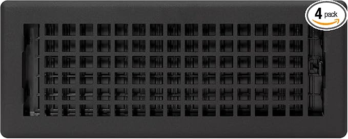 Decor Grates (4-Pack) LTH412-BLK Lattice Floor Register, 4x12 Inches, Textured Black Finish