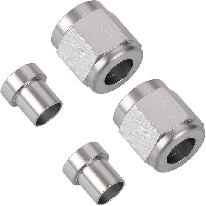 3AN Hardline Stainless Steel Tube Nut and Sleeve Fitting for 3/16" OD Tubing, 2 Sets