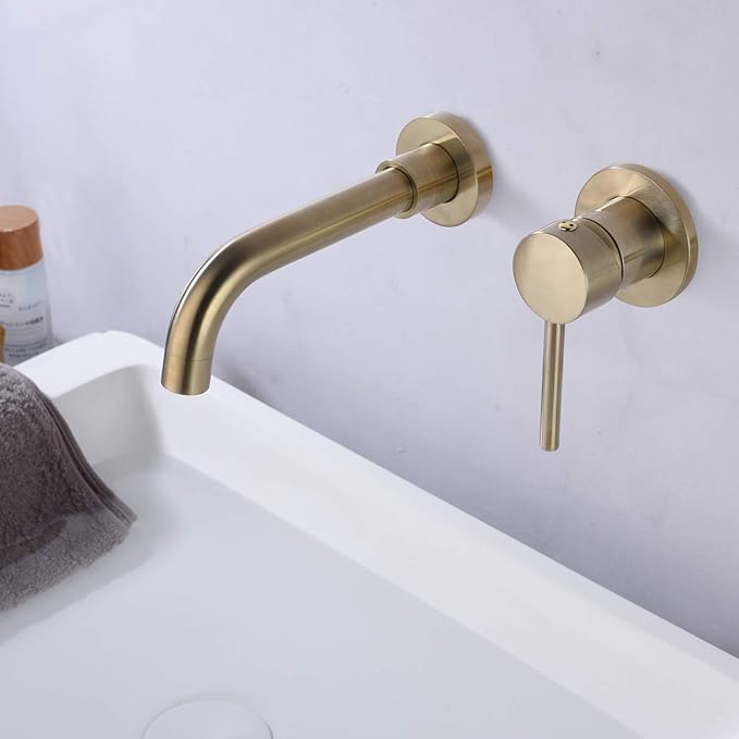 Sumerain Wall Mount Bathroom Faucet Brushed Gold,Single Handle with Brass Rough-in Valve