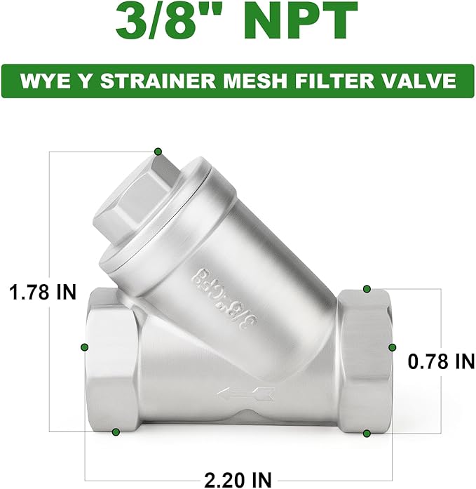 TAISHER 1PCS 304 Stainless Steel 3/8" NPT Female WYE Y Strainer Mesh Filter Valve CF8 WOG 800