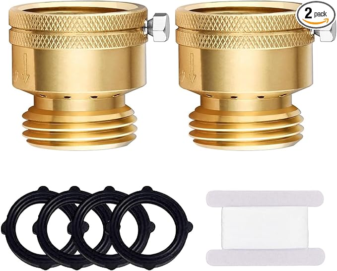 2-Pack 3/4 Inch GHT Backflow Preventer for Garden Hose, Brass Vacuum Breaker Outside Faucet, Anti-Siphon Valve Hose Bib, Garden Hose Check Valve, RV Vacuum Breaker Valve with Tape
