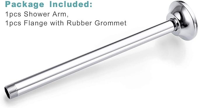 BESTILL 12 Inch Ceiling Mount Rain Shower Head Arm and Flange, Chrome