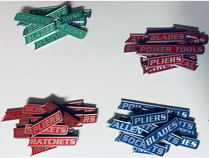 12 Pack of Magnetic Tool box Labels, 3D Printed Tool Box Labels magnet, General Tool Box Organize Accessories for Steel Toolboxes, Carts, Drawers, and Cabinets, Easy to Stick and Remove (Red)
