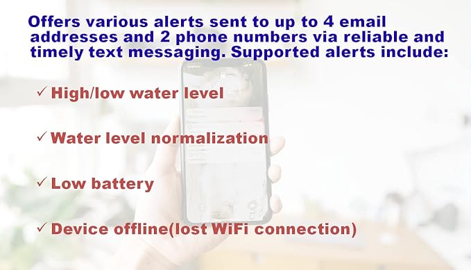 Smart Water Level Monitor, WiFi-Enabled, Text/Email Alerts, Indoor/Outdoor Detector, Battery Powered, Stainless Steel Float Sensor