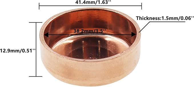 Copper Pipe Cap,TTZEZE Copper End Cap,Certified Safe Pressure Copper Cap Plug,Solid Sweat Solder Connection,Pure Copper Plumbing Cap for Plumbing HVAC Air Conditioner 38mm/1.5'' 1PCS