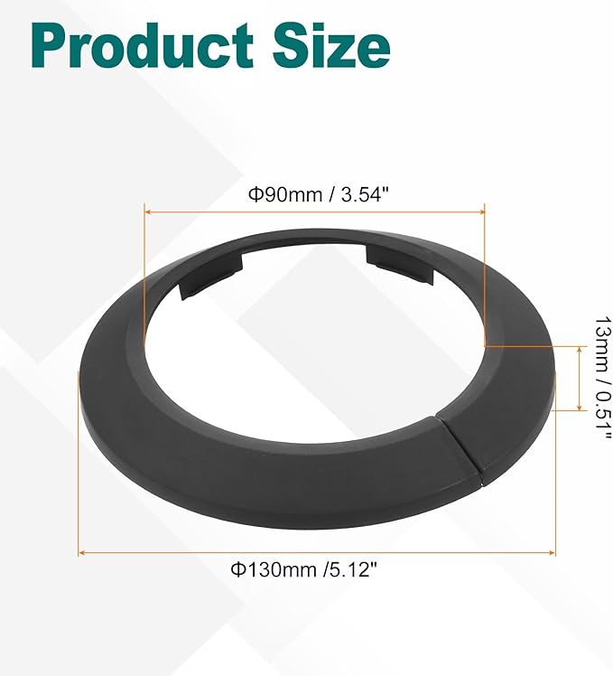 uxcell Escutcheon Plate, 1Pcs 90mm - Fit 3.5" Outer Diameter Split Pipe Flange Water Pipe Cover Collar Decoration, PP Plastic Plumbing Cover Plates (Black)