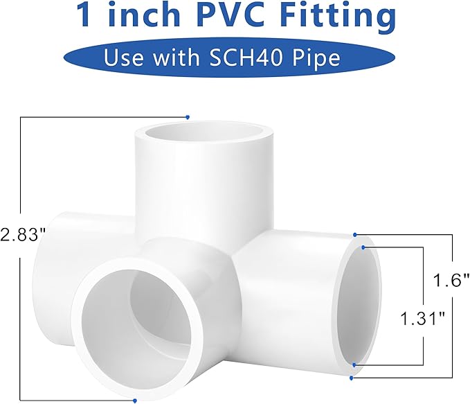 ZhiYo 1 inch PVC Fitting 4-Way, 6-Pack Pipe Elbow Connectors, Furniture-Grade SCH40 PVC Pipe Fittings for Greenhouse, Frames, Sheds, Pet Beds, Pet Enclosures, Hydroponic and Tent Structures