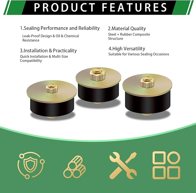 3pcs Expandable Freeze Rubber Plugs, 3 Sizes Automotive Rubber Expansion Freeze Plugs Fit Hole 2" 2-1/8" 2-1/4" (50mm - 60mm)