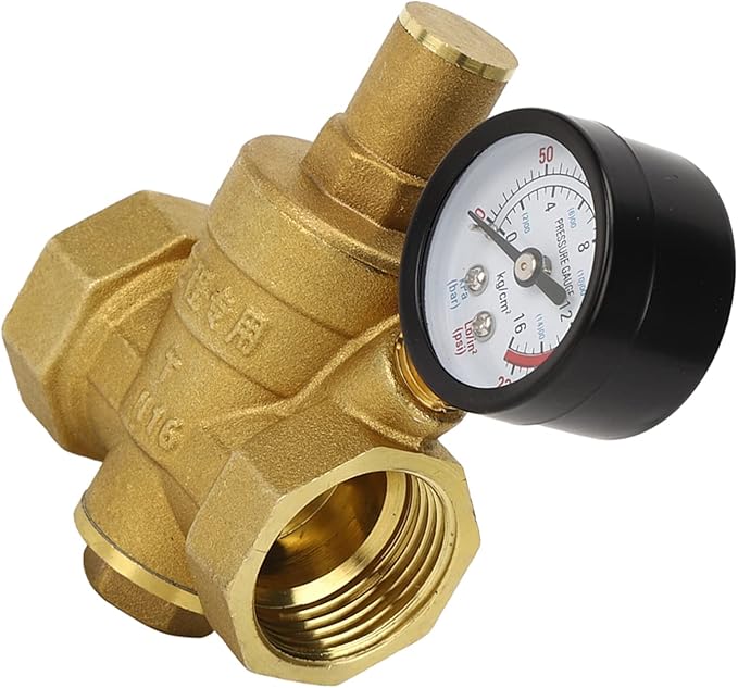 Pssopp DN25 Brass Pressure Regulator Valve with Adjustable Knob, Piston Structure for Water Pressure Reducing, 1.6Mpa Inlet Pressure
