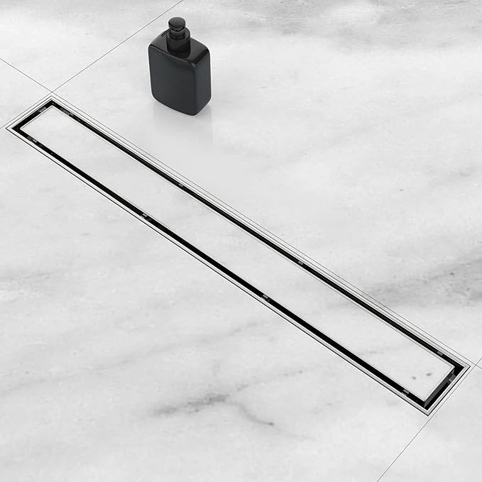 ZEKOO 2 in 1 Linear Shower Drain 32 Inch,Tile Shower Drain(Brushed Nickel),304 Stainless Steel Linear Shower Drain with Tile Insert Grate,Rectangular Linear Drains