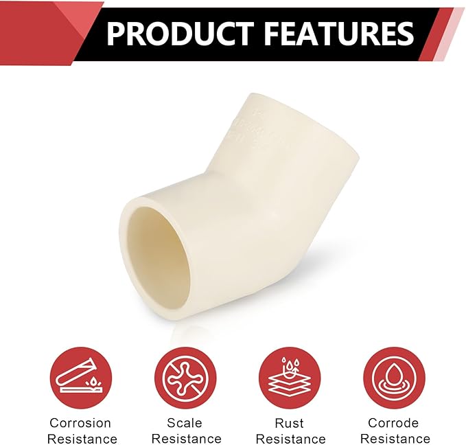 200-PACK EFIELD CPVC Elbow,3/4" Slip x Slip 45-Degree Elbow Fitting,(CPVC008-20-200PCS)