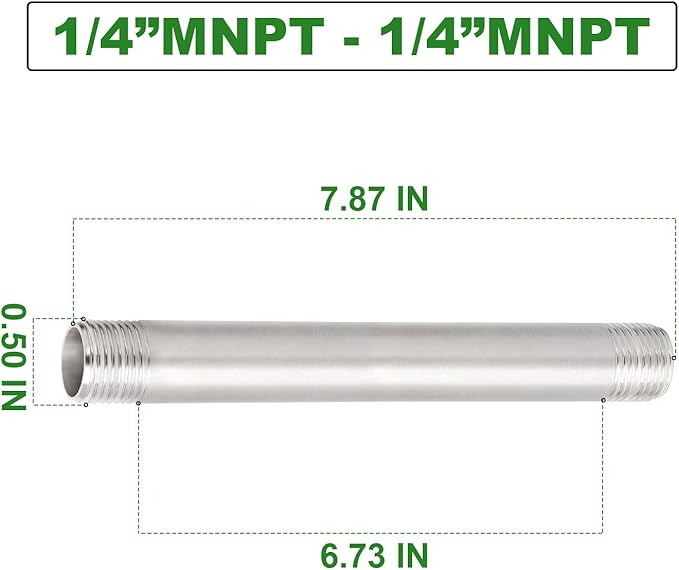 TAISHER 2PCS Stainless Steel Pipe Fittings, 1/4" NPT x 1/4" NPT Male Threaded, 8" Length Nipple Cast Pipe