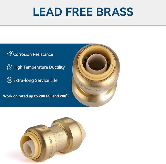 20 Pack 1/2 Inch Pushfit Straight Coupling, PEX Brass Push-fit Coupling with Disconnect Clip, Push-to-Connect Plumbing Fittings for PEX, Copper, CPVC(PF003-20Pack)