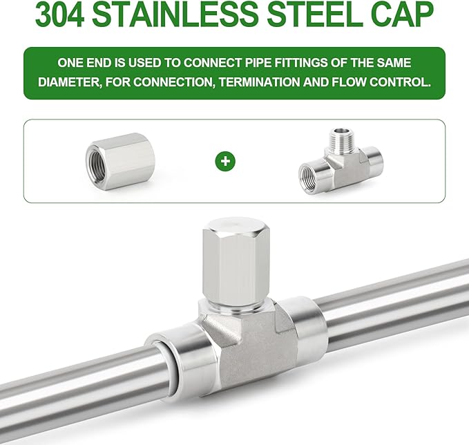 TAISHER 5PCS 304 Stainless Steel Cap Pipe Plug Socket Fitting 1/8" NPT Female