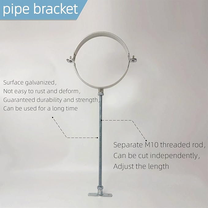 2 Sets 6 Inch Adjustable Pipe Bracket，Heavy Duty Galvanized Iron Stove Pipe Hanger Strap，Wall Support Chimney Pipe Holder，Round Split Ring Vent Conduit Carrier Kit，with All Mounting Screws