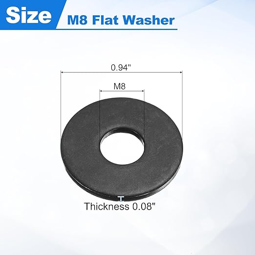 uxcell 100Pcs M8 Fender Washers, Carbon Steel Flat Washer 24mm OD, 2mm Thickness, Metal Gasket for Screws and Bolts, Black Oxide