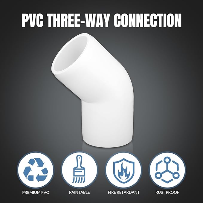 20-Pack 1/2 inch 45 Degree Elbow PVC Fitting, 2 Way Furniture Grade Pipe Connector for DIY PVC Shelf Building Furniture Greenhouse Garden Support Structure Frame