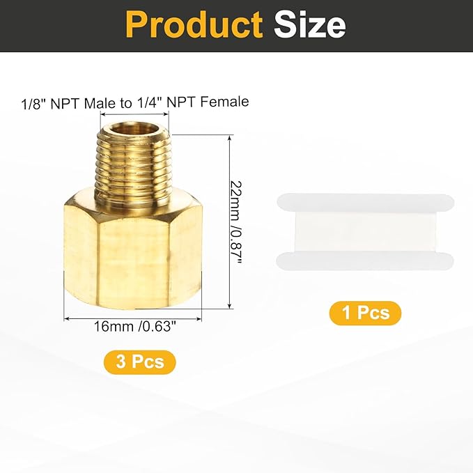 PATIKIL Brass Pipe Fitting, 3Pcs 1/8" NPT Male to 1/4" NPT Female Pipe Reducer Adapter Extension Connectors Brass Fittings for Water Gas Refrigeration