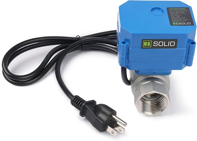 U.S. Solid 1" NPT 2-Way Motorized Ball Valve with US Plug 110VAC 304 Stainless Steel Electrical Ball Valve, Auto Return, Normally Closed, IP65, NSF Certified