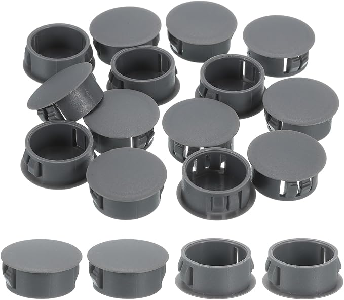 uxcell 28Pcs 22mm(7/8") Nylon Hole Plugs, Flush Type Panel Round Snap in Fastener Knockout Locking Plugs for Furniture Insert End Caps Panels, Gray