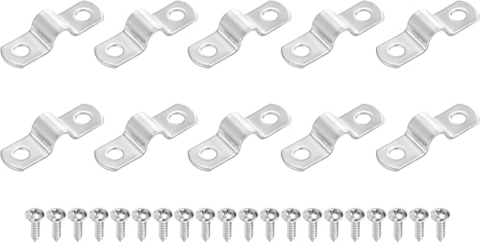 uxcell 10Pcs 8mm(5/16") Two Hole Rigid Pipe Strap, 304 Stainless Steel Conduit Clamp Thicken U Bracket Heavy Duty Pipe Clamp with Self-Tapping Screws for Fixing Tube Cable, Silver