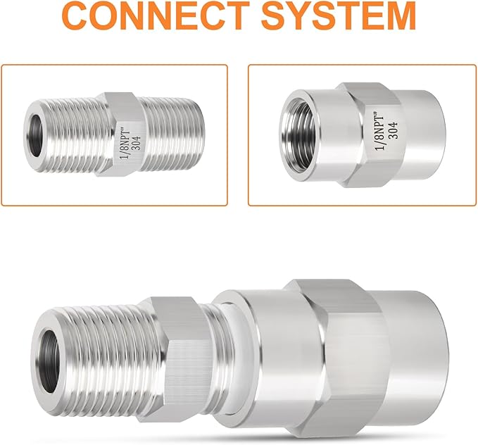 GASHER 10PCS 304 Stainless Steel Pipe Fitting, Hex Nipple Hex Coupling, 1/8" x 1/8" NPT Male Thread Pipe, 1/8Inch x 1/8Inch NPT Female Thread Pipe
