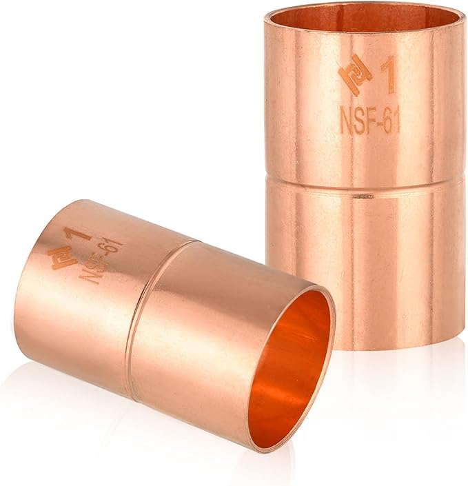 HeSun 100-Pack Copper Fittings, 1-Inch Copper Coupling with Rolled Stop, C x C with Sweat Solder Connection