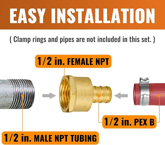 SUNGATOR 2-Pack 1/2" Pex Female Adapter, No Lead Brass Fitting, NSF, UPC Certified