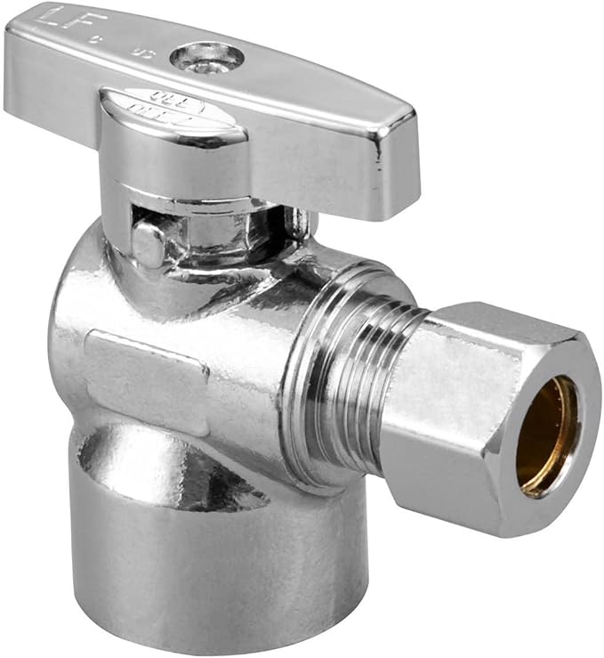 2 Pack Premium Brass Chrome plated 3/8" FIP Female Thread x 3/8 Inch OD Compression Quarter Turn Water Angle Stop Valve Shut Off