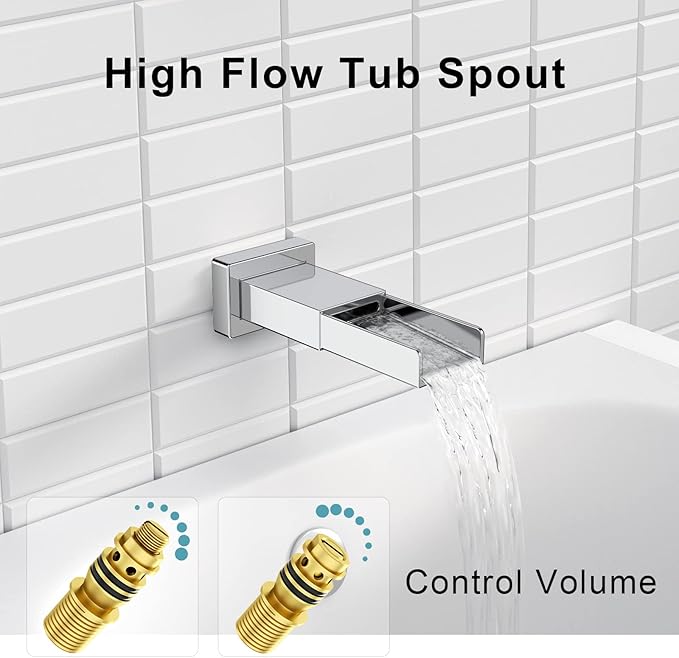 SR SUN RISE 16 Inches Bathtub Faucets Sets Complete Shower System with Tub Spout Wall Mounted Square Shower Head with Handheld Spray Shower Fixtures Contain Valve and Trim Kit, Polished Chrome