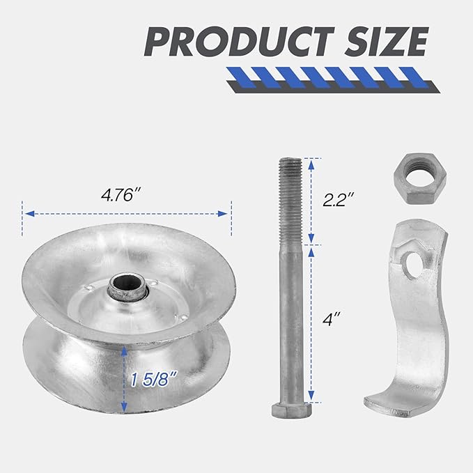 SPARKWHIZ Sliding Gate Rollers for 1 5/8" Pipe Track, 5" Steel Pipe Track Roller, Galvanized Rolling Gate Hardware Kit