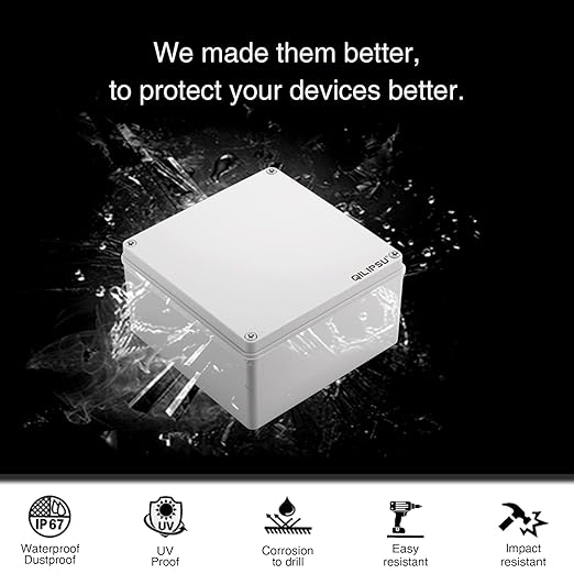QILIPSU Outdoor Junction Box IP67 Waterproof Project Box ABS Plastic Weatherproof Electrical Enclosure Gray Cover (4.9"x4.9"x3.9")