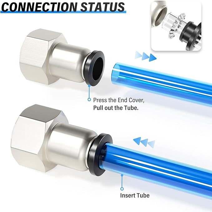 TAILONZ PNEUMATIC Female Straight 1/4 Inch Tube OD x 1/8 Inch NPT Thread Push to Connect Fittings PCF-1/4-N1(Pack of 2)