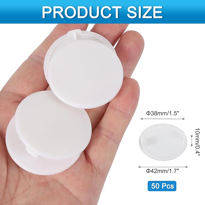 uxcell 50Pcs Plastic Hole Plugs, 1-1/2"(38mm) Flush Type Panel Round Screw Caps Cover Fastener Knockout Locking Plugs for Furniture Insert End Caps Panels, White