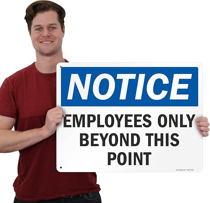 SmartSign 18 x 24 inch “Employees Only Sign, Employees Only Beyond This Point Sign” Metal Sign, 80 mil Laminated Rustproof Aluminum, Blue, Black and White, Made in USA