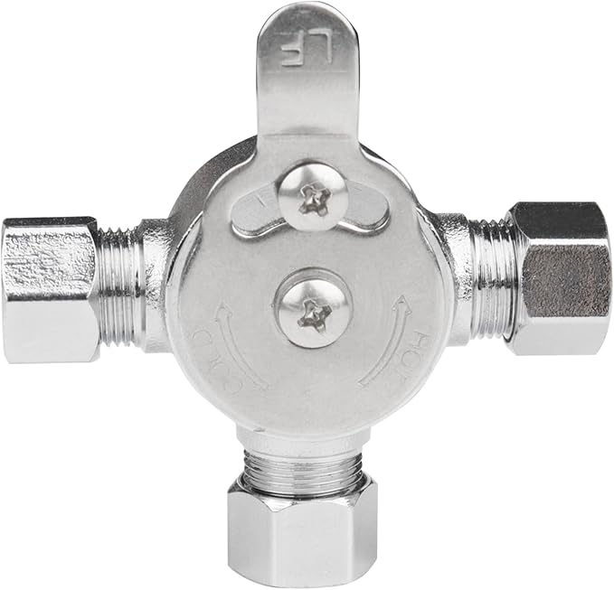 WHK Water Mixing Valve Hot Cold Water Mixer, Inlets and Outlet is 3/8"Inch by Compression Connection on Sink to Adjust Water Tempture(Lead-Free Brass)