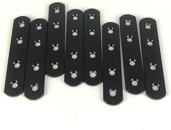 8 Pcs Black Straight Mending Plate Bracket Brace Stainless Steel Straight Brackets 95mm / 3.74" Wood Brace with Screws and Screwdriver