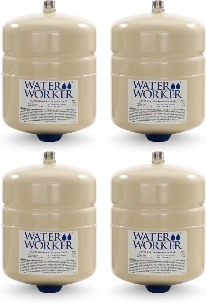 Water Worker G-5W and G-12W Thermal Expansion Tanks – Pre-Charged, Steel, Vertical Water Heater Expansion Tank – NSF Certified, Potable Water Safe – 2 or 4.4 Gallon Capacity (White, G-5W 4 Pack)