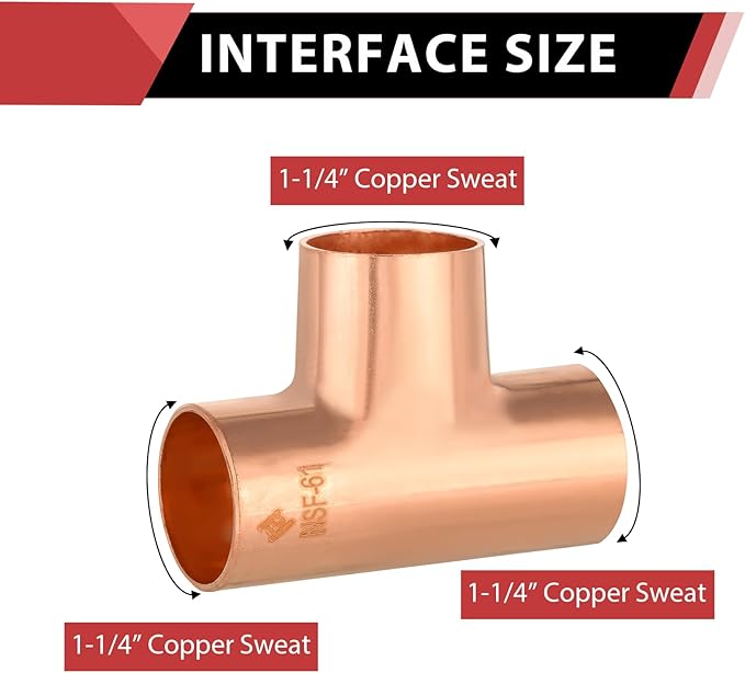 EFIELD 1-1/4" X 1-1/4" X 1-1/4" C X C X C Copper Tee, LF Copper Plumbing Fittings with Sweat Solder Connection,(COPPER105)