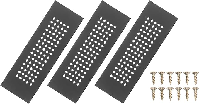 PATIKIL 6 x 2 Inch Door Air Vent Cover, 3 Pcs Aluminum Grille Ventilation Cover Louvered Diamond Hole with Mounting Screws for Cabinet Wardrobe Ceiling Door, Black