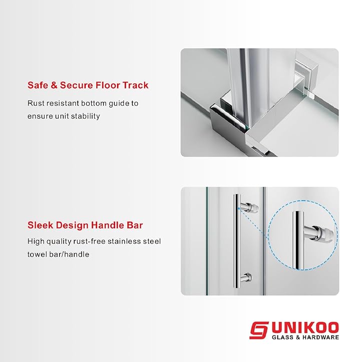50-55 Inch x 76 Inch Sliding Frameless Shower Door, 3/8" Tempered Glass with Easy-Cleaning Coating, Stainless Steel Rollers & SGCC-Certified Stability, Bright Chrome