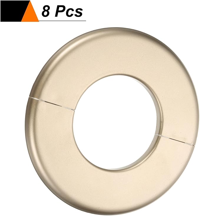 HARFINGTON 8pcs Wall Split Flange 64mm/2.5" Self-Adhesive Plumbing Cover Plates ABS Plastic Round Escutcheon Plate Buckle Design for Water Pipe Bathroom Kitchen Decoration, Gold Tone