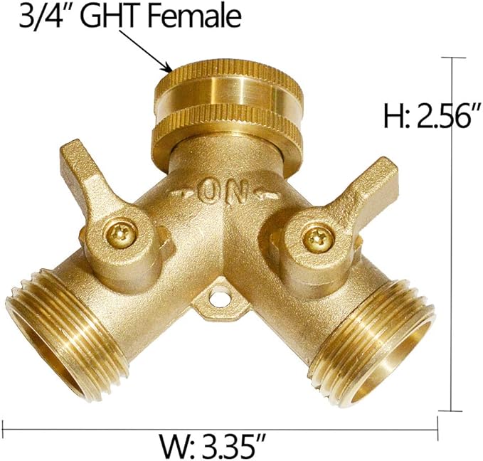 HQMPC Hose Y Splitter 3/4" GHT Garden Valve - Brass, 4 Pack