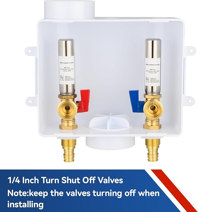Washing Machine Outlet Box with Water Hammer Arrestor,1/2" PEX-A F1960 Expansion Fitting Connection x 3/4" MHT Connection Laundry Outlet Boxes,Washer Plumbing PEX Fitting Box with Center Drain