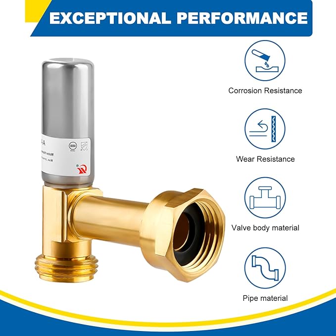 Water Hammer Arrestor for Washing Machine, 3/4 Inch Swivel FHT x 3/4 Inch MHT, Stainless Steel Angle Hammer Arrestor, Fittings of Metal for Pipes Applicable for Garden Hose and Plumbing(Pack of 1)
