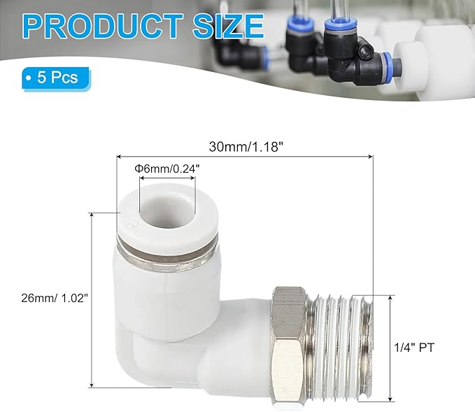 PATIKIL Push to Connect Fitting, 10 Pack Pneumatic Air Elbow Quick Connector 1/4"PT Male Thread x 6mm Tube 90 Degree Connect Tubing Elbow Air Tube Fitting Pneumatic Quick Adapter, White