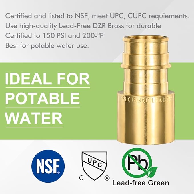 10 Pack Brass Expansion Female Sweat Adapter, 3/4" Pex A Expansion x 3/4" Sweat Brass Expansion Fitting ONLY Full Flow For Pex-A Tubing Connection, NSF/ANSI 61 NSF 372 Certificate