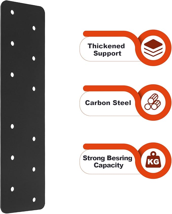 4 Pcs 11.8"x3" Straight Steel Flat Plate, Heavy Duty Mending Plate with Black Powder-Coated Joining Brackets, I Shape Strap Metal Plate Fit 4x4,6x6 for Repair House,Furniture,Pavilion,Truss framing