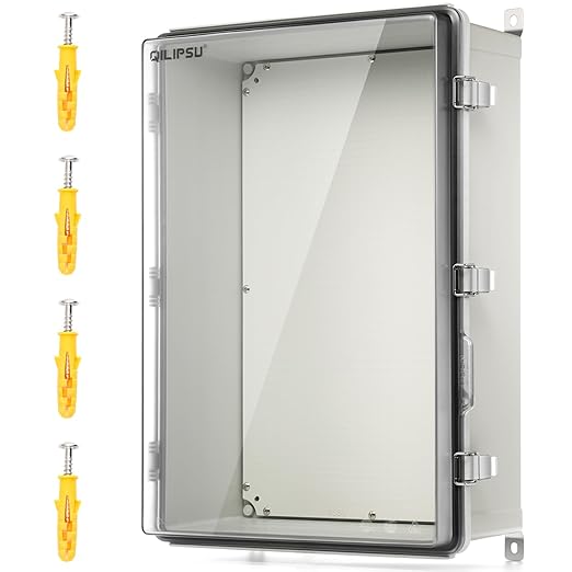 QILIPSU UL94-V0 Outdoor Electrical Box 24.2"x16.4"x9.1" Waterproof Junction Box Weatherproof PC/ABS Alloy Plastic IP66 Project Electric Enclosure Clear Hinged Door
